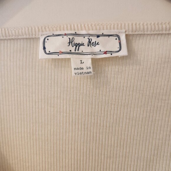 Hippie Rose Surplice V-Neck Top Ribbed Hem Ivory Long Sleeve Juniors Large - Picture 5 of 9